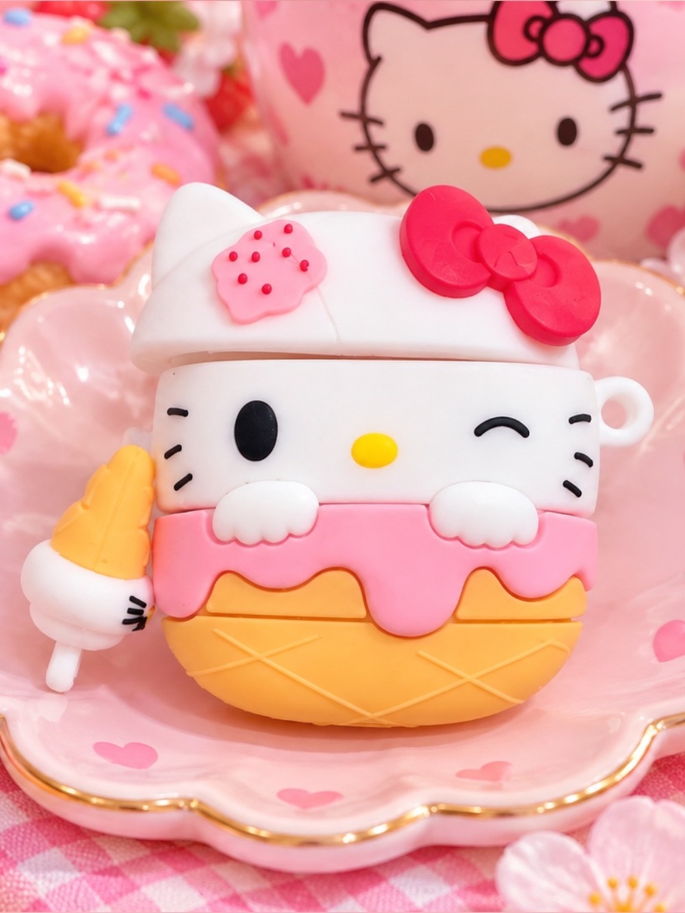Sanrio Hello Kitty Ice Cream AirPods 1 2 Silicone Case NWOT